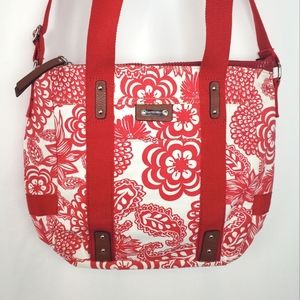 Franco Sarto Red Floral Cotton Travel Crossbody Bag